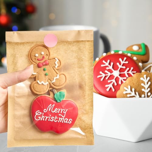 Ocmoiy ​​​Ocmoiy 100 Pcs Clear Front Paper Cookie Bags with Seal Heat-Sealable & Grease-Resistant, 5.1x7.5 Inches Brown Bakery Bags with Window, Small Treat Bags Cookies Packaging Favor Bags (100) - Image 5