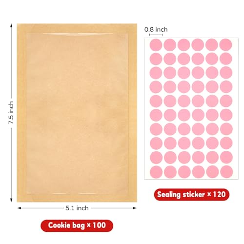 Ocmoiy ​​​Ocmoiy 100 Pcs Clear Front Paper Cookie Bags with Seal Heat-Sealable & Grease-Resistant, 5.1x7.5 Inches Brown Bakery Bags with Window, Small Treat Bags Cookies Packaging Favor Bags (100) - Image 2