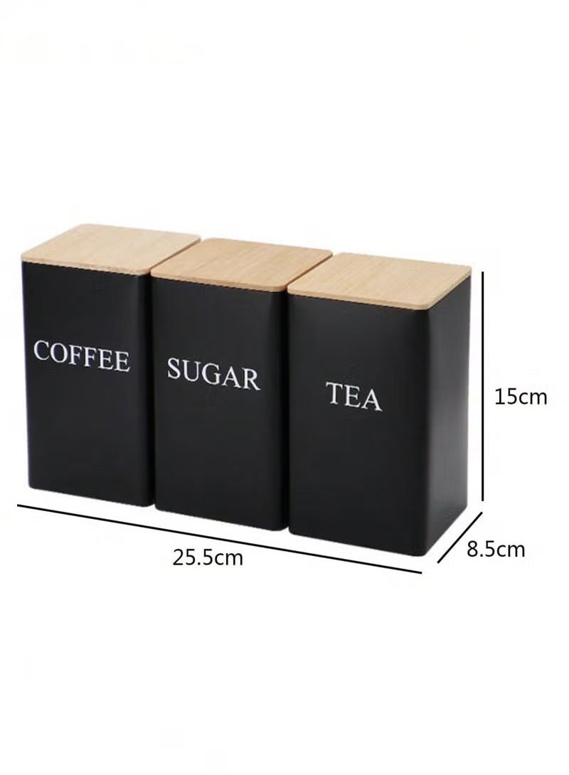 SILADEFU 3-pack coffee storage jars, tea snacks, coffee beans storage jars, bamboo lids, iron art display square jars - Image 5