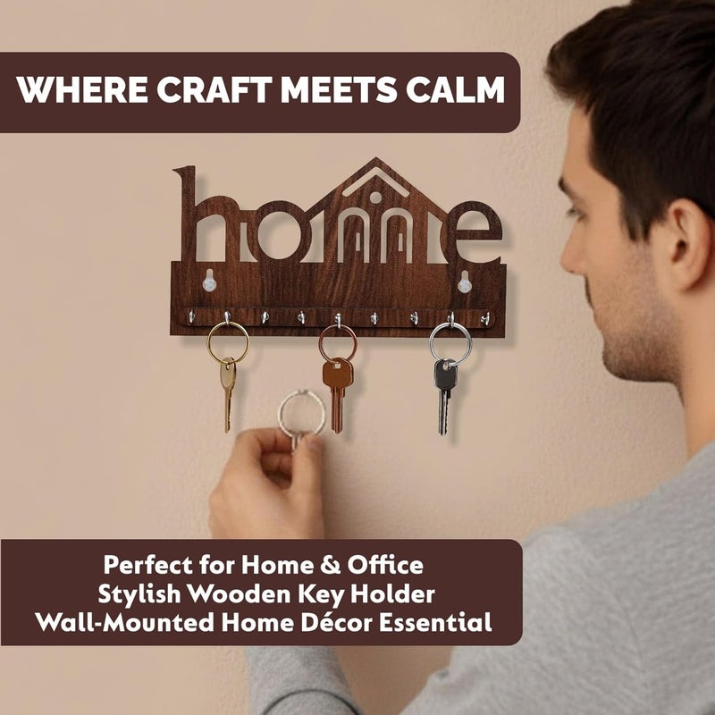 Eloxee Wooden Key Hanger for Wall – Stylish MDF Key Holder Stand with 7 Hooks – Modern Home Décor Accessory for Entryway, Living Room & Office – Durable Wall Mounted Organizer (Brown) - Image 5