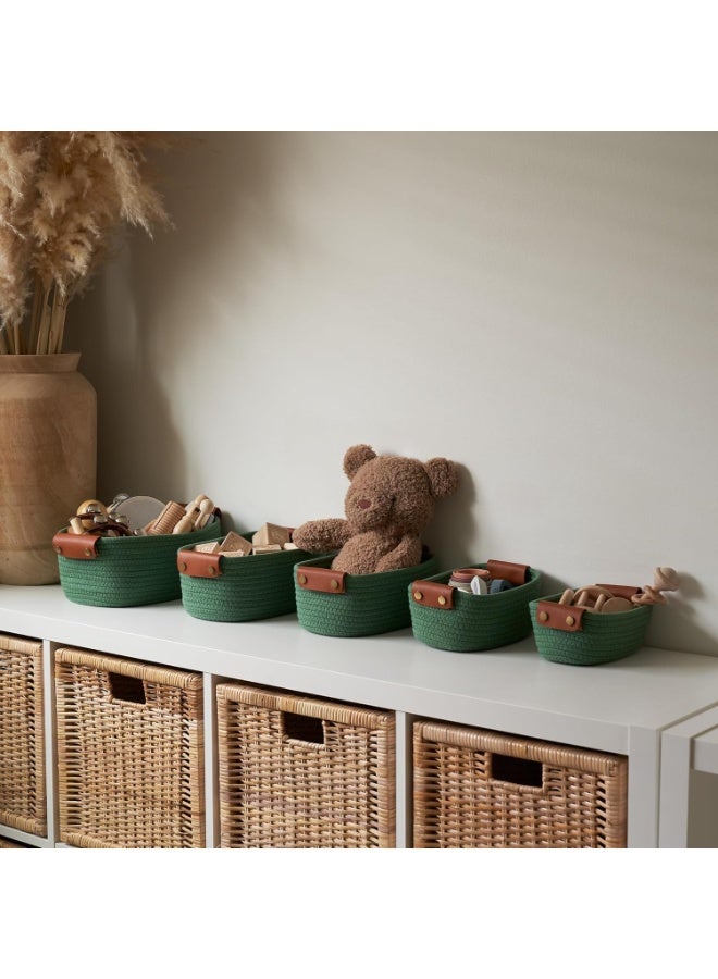 5-Piece Cotton Rope Storage Basket Set, Sage Green with Leather Handles, Decorative Organizer - Image 3