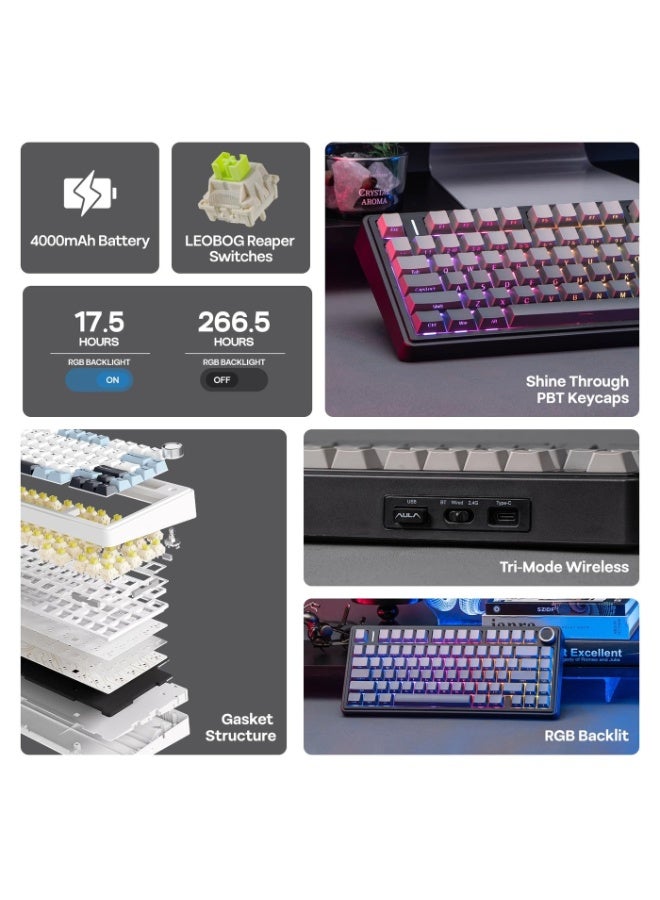 AULA F75 Gasket Mechanical Keyboard with Knob 75% Wireless Hot Swappable Gaming Keyboard with Five-Layer Padding, BT/2.4GHz/USB-C, RGB(Black Gradient) - Image 3