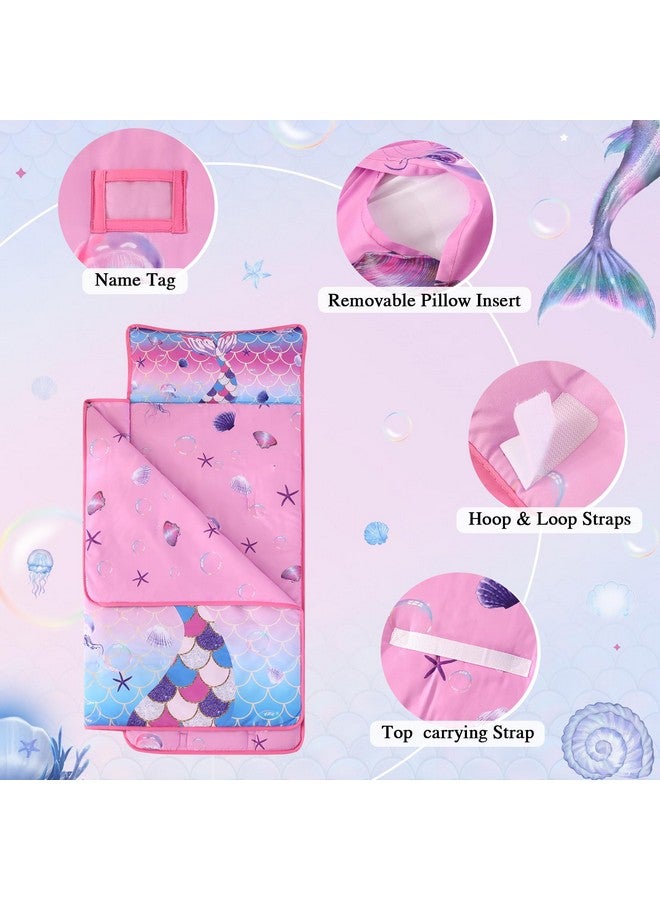 Wowelife Mermaid Toddler Nap Mat with Pillow, Mermaid Sleeping Bag for Girls, Preschool Nap Mats for Daycare, Kindergarten, Preschool, Travel and Camping, Pink Purple - Image 2