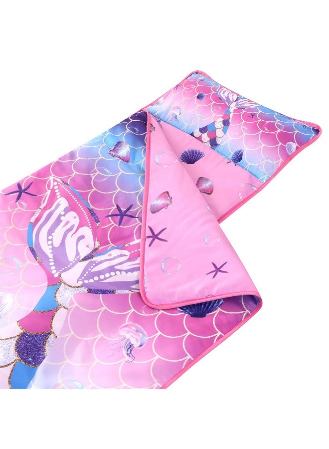 Wowelife Mermaid Toddler Nap Mat with Pillow, Mermaid Sleeping Bag for Girls, Preschool Nap Mats for Daycare, Kindergarten, Preschool, Travel and Camping, Pink Purple - Image 3