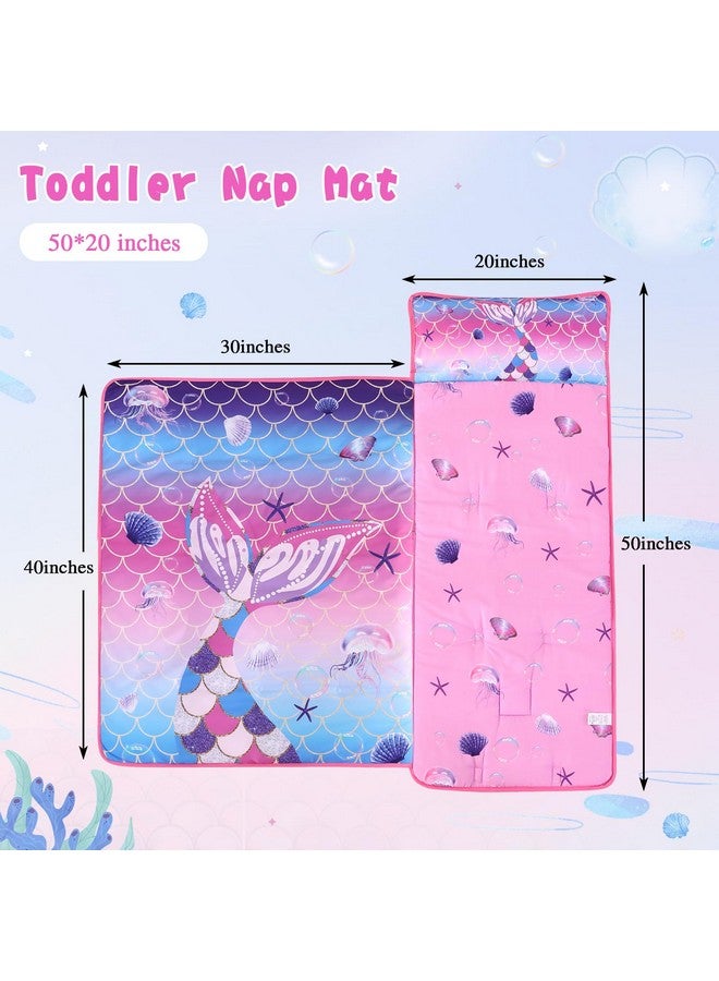 Wowelife Mermaid Toddler Nap Mat with Pillow, Mermaid Sleeping Bag for Girls, Preschool Nap Mats for Daycare, Kindergarten, Preschool, Travel and Camping, Pink Purple - Image 4