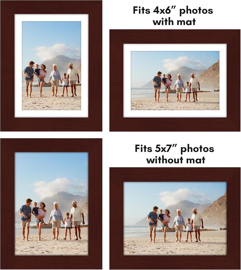 Americanflat 5x7 Picture Frame Set of 2 in Mahogany - Use as 4x6 Picture Frame with Mat or 5x7 Frame Without Mat - Collage Picture Frames with Plexiglass Cover and Easel for Wall and Tabletop - Image 4