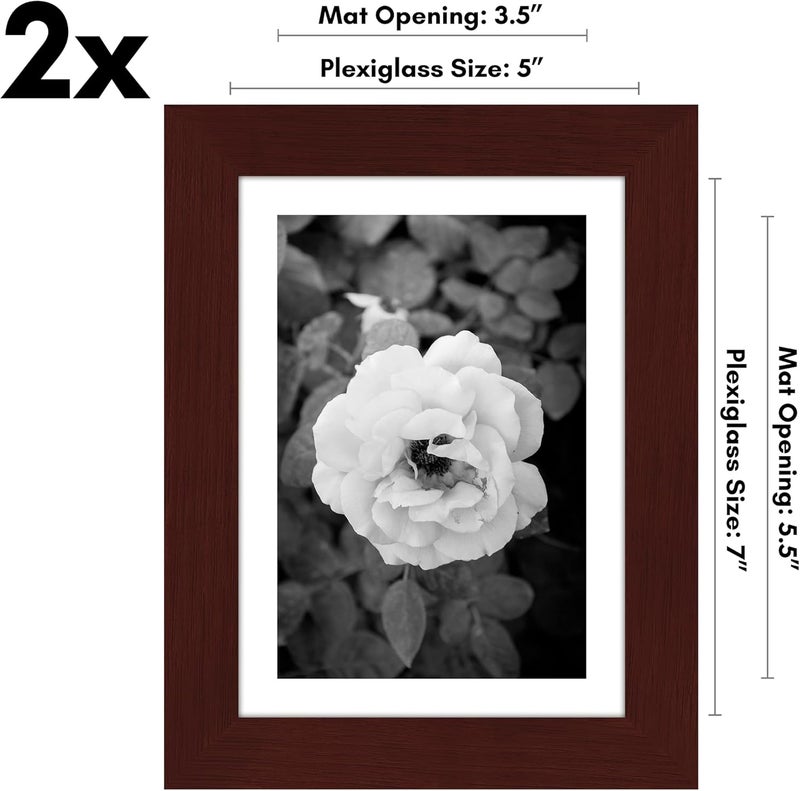 Americanflat 5x7 Picture Frame Set of 2 in Mahogany - Use as 4x6 Picture Frame with Mat or 5x7 Frame Without Mat - Collage Picture Frames with Plexiglass Cover and Easel for Wall and Tabletop - Image 2