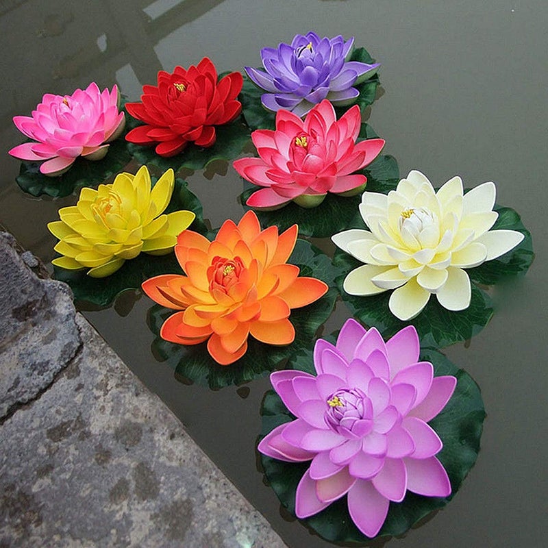 Everbuy Artificial Floating Lotus Flowers for Home Decoration and Craft Random Color 8 Pieces - Image 1