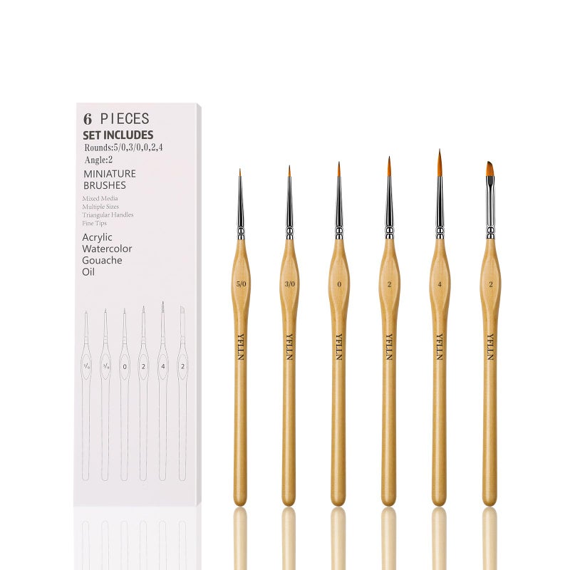 YFLLN 6Pcs Miniature Paint Brushes Set with Triangular Handles - for Acrylics, Oils, Watercolors & Paint by Number, Figurine - Image 1