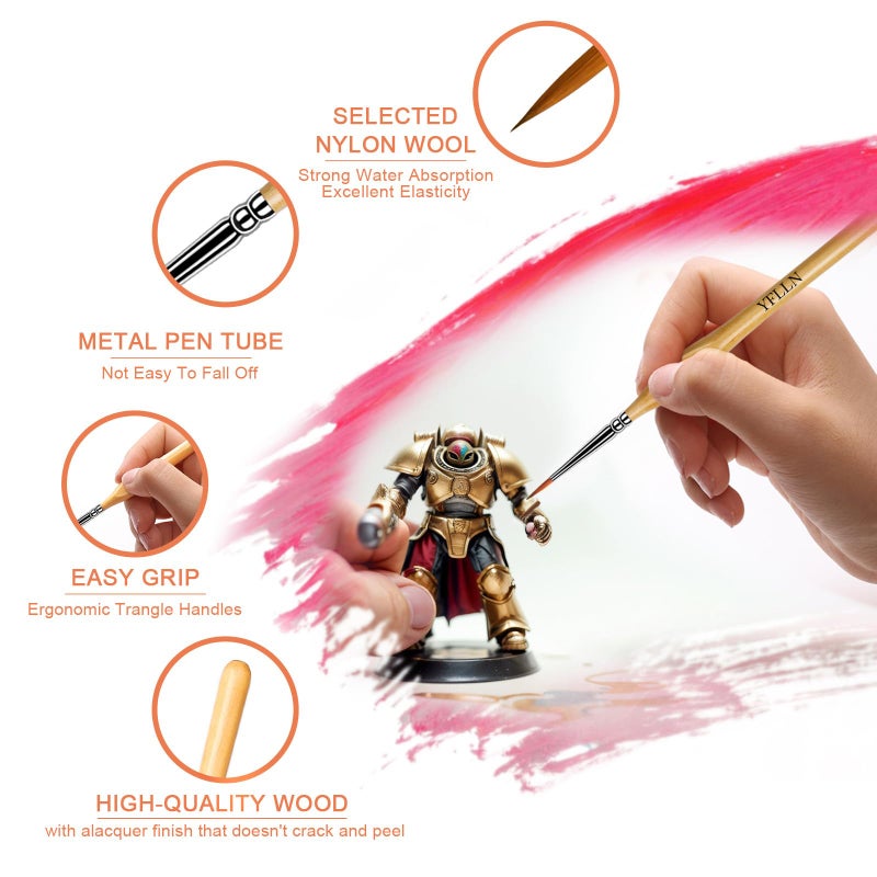 YFLLN 6Pcs Miniature Paint Brushes Set with Triangular Handles - for Acrylics, Oils, Watercolors & Paint by Number, Figurine - Image 4