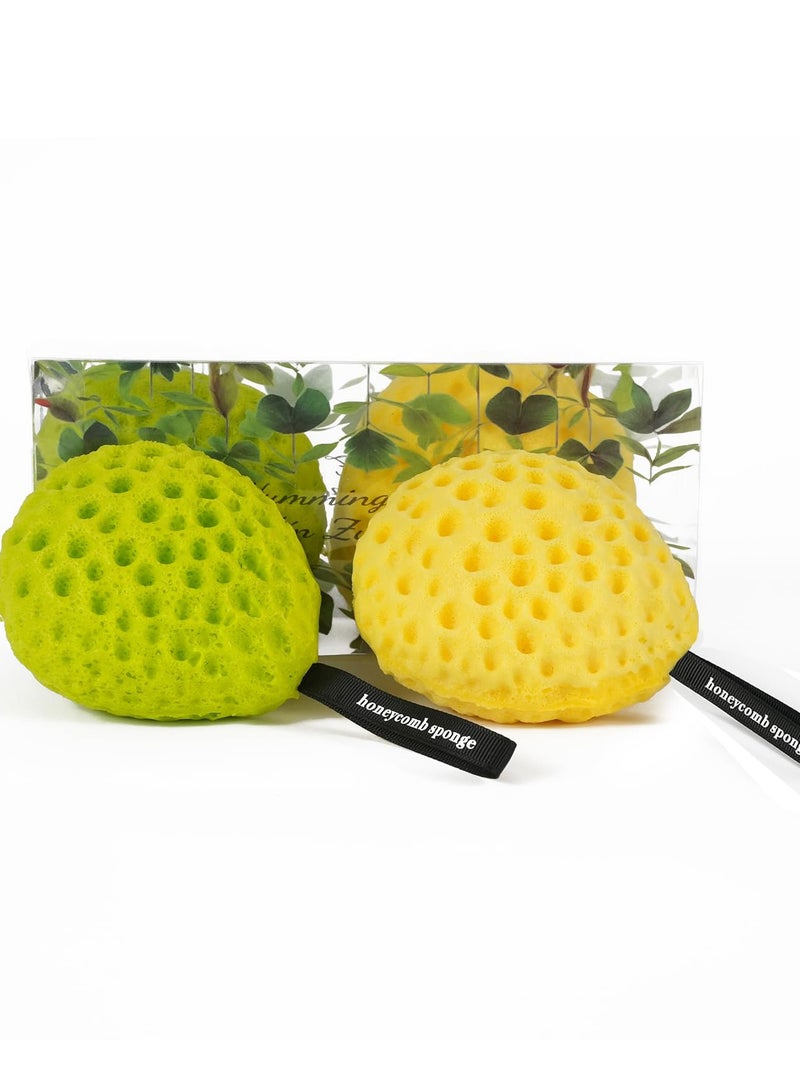 (2pec)Bath Sponge Set: Luxurious Two-Color - Vibrant Lemon Yellow and Fresh Morning Dew Lime Green, Ultra-Soft Eco-Friendly Material, Expandable Art - Image 1
