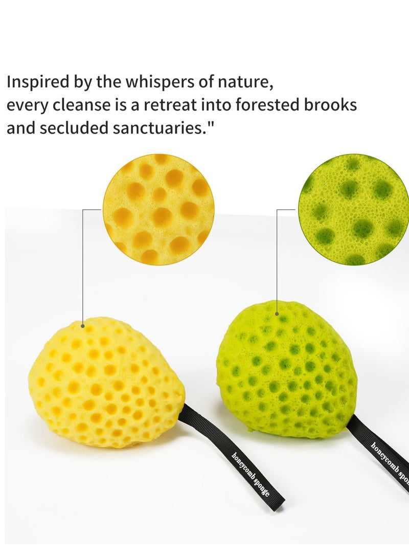 (2pec)Bath Sponge Set: Luxurious Two-Color - Vibrant Lemon Yellow and Fresh Morning Dew Lime Green, Ultra-Soft Eco-Friendly Material, Expandable Art - Image 2