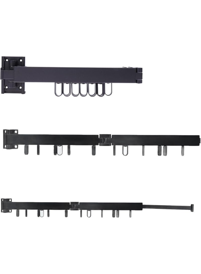 HOME DWELL Wall Mounted Folding Clothes Hanger Rack | Heavy Duty Swivel Arm with Multi-Hooks | Space Saving Closet Organizer for Laundry Room, Bedroom & Balcony - Black - Image 4