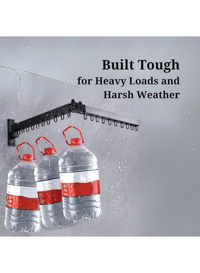 HOME DWELL Wall Mounted Folding Clothes Hanger Rack | Heavy Duty Swivel Arm with Multi-Hooks | Space Saving Closet Organizer for Laundry Room, Bedroom & Balcony - Black - Image 5