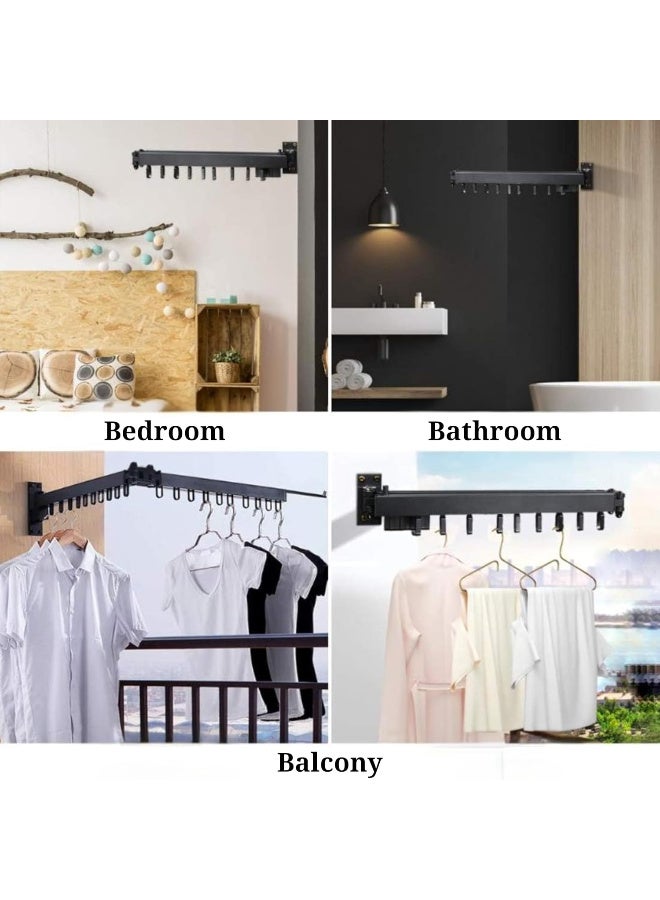 HOME DWELL Wall Mounted Folding Clothes Hanger Rack | Heavy Duty Swivel Arm with Multi-Hooks | Space Saving Closet Organizer for Laundry Room, Bedroom & Balcony - Black - Image 1