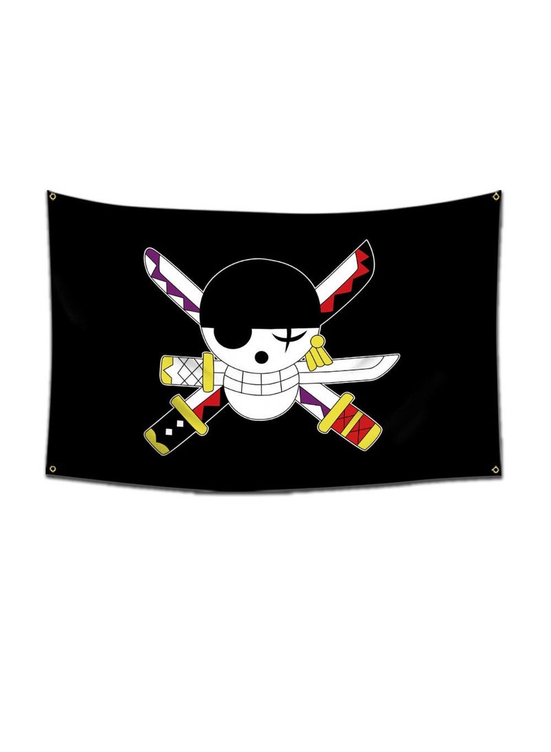 General 1-Pieces Polyester Flag ONE PIECE Cartoon Flag Design Cosplay Pirate Flag Straw Hat Luffy Print Room Decor with Corners Buckle 60*90cm Black-A4  - Image 1