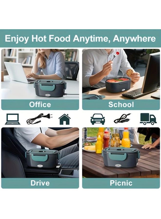 Grey Electric Lunch Box Double Compartment Portable For Car Home Camping And Office - Image 5