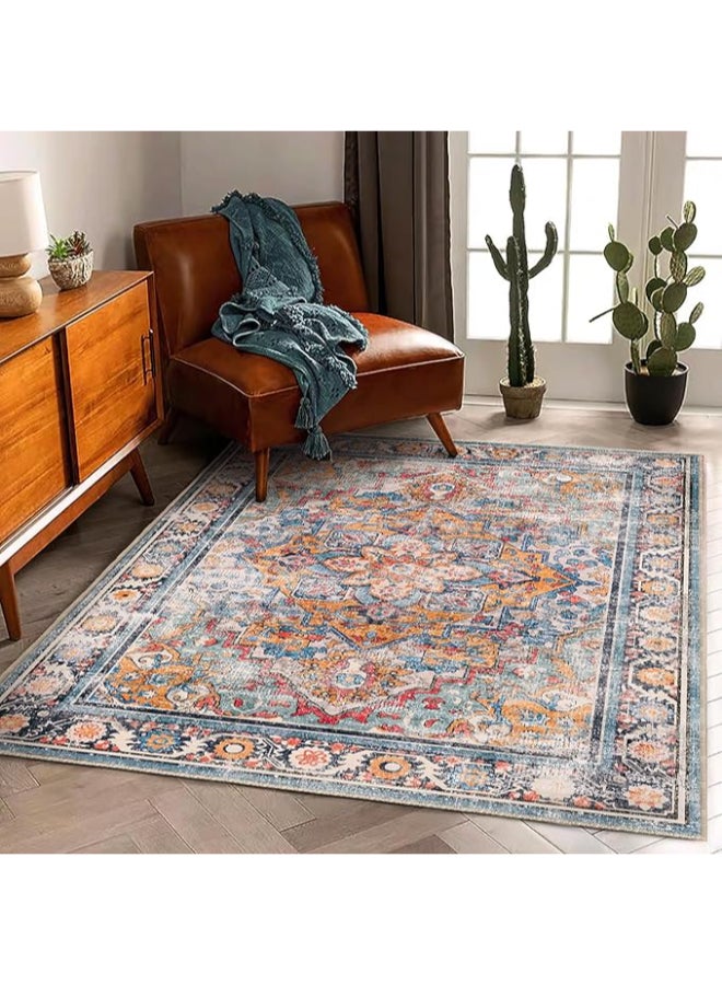 Noon East Carpet Rug Anti-Slip- Size- 122 x 183 (4x6 ft) | Color- Maroon & Navy |Chic Medallion| Ideal as Carpets for Living room, Bedroom & Office - Image 4