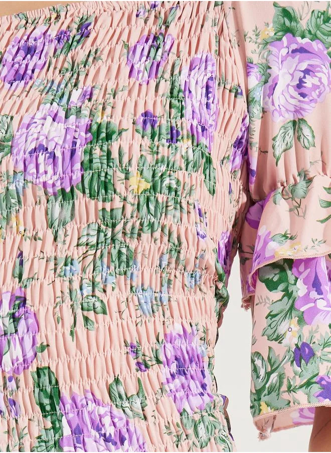 Colorful Square Neck Floral Layered Sleeves Dress by Styli