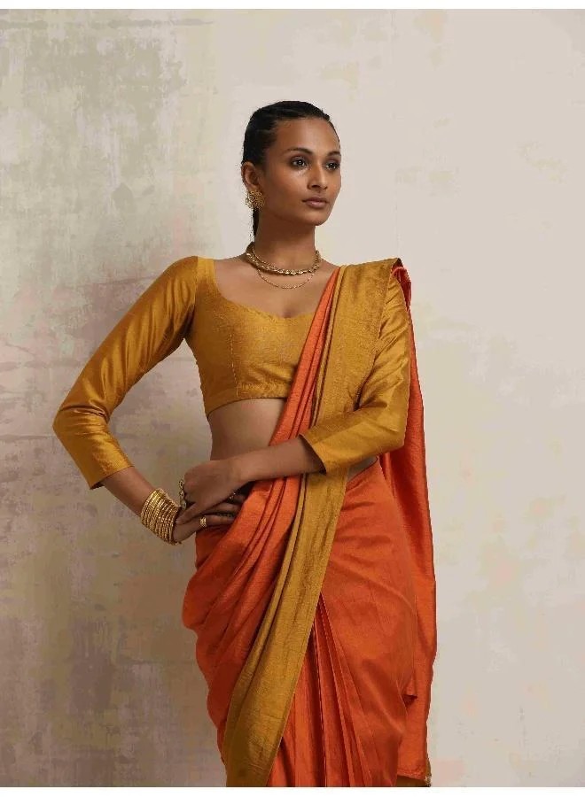 trueBrowns Orange Silk Ready To Wear Saree