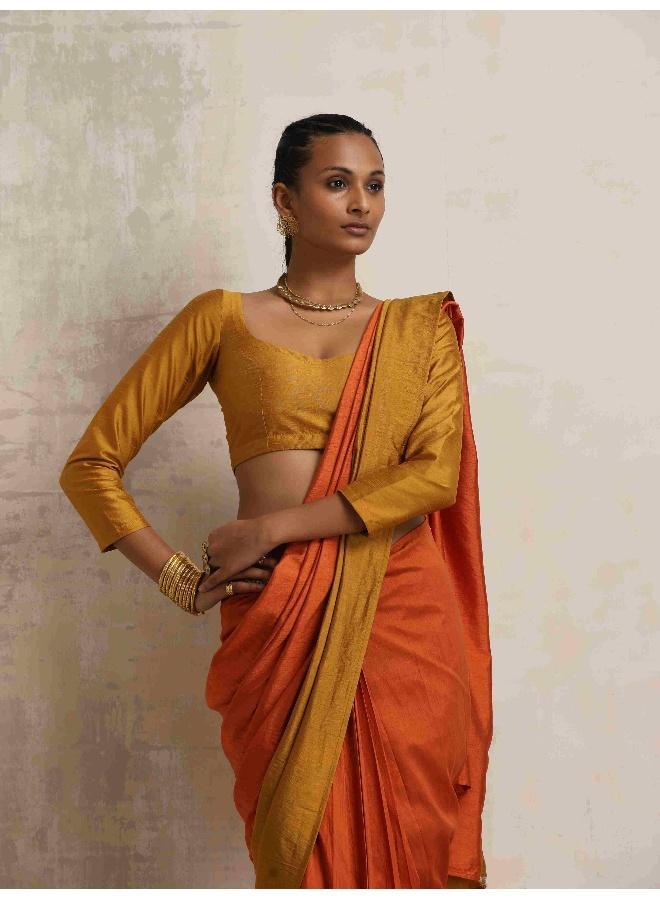 ترو برونز trueBrowns Orange Silk Ready To Wear Saree - Image 5