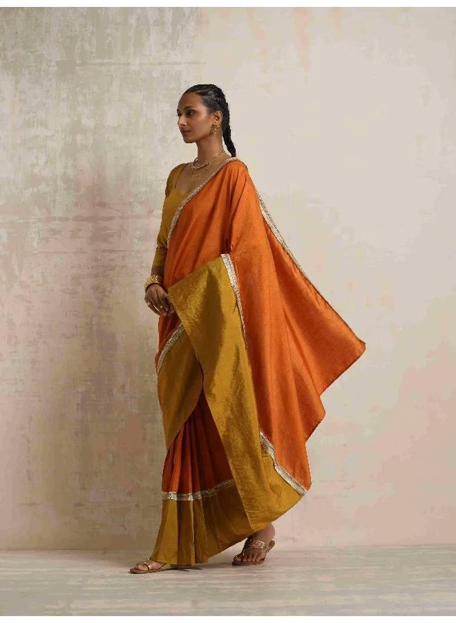 trueBrowns Orange Silk Ready To Wear Saree