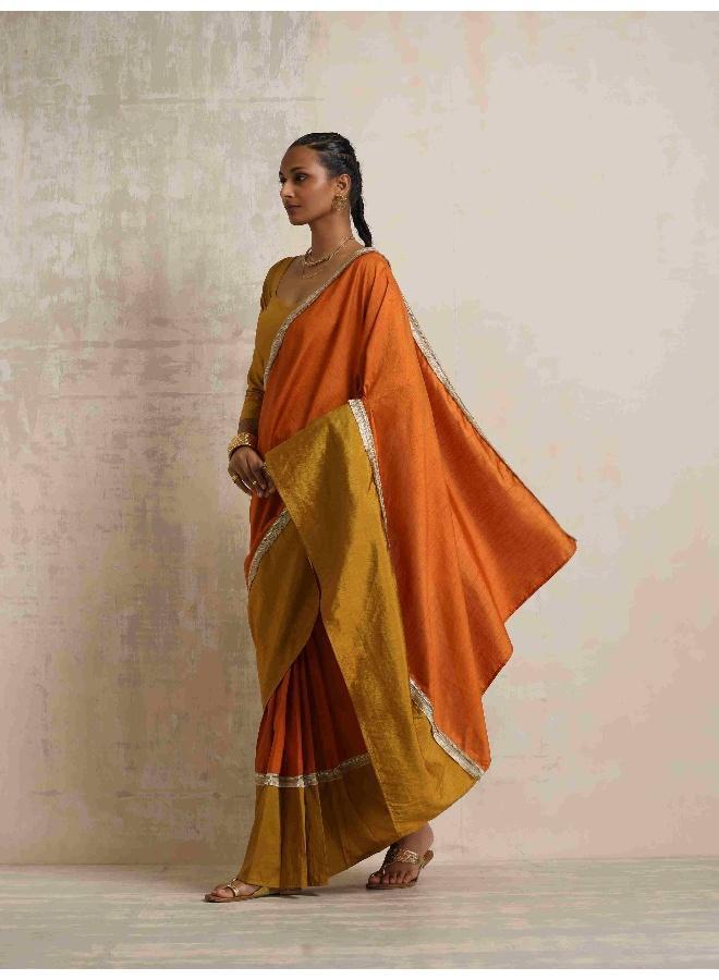 ترو برونز trueBrowns Orange Silk Ready To Wear Saree - Image 3