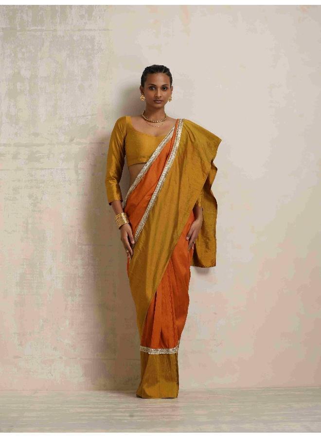 ترو برونز trueBrowns Orange Silk Ready To Wear Saree - Image 2