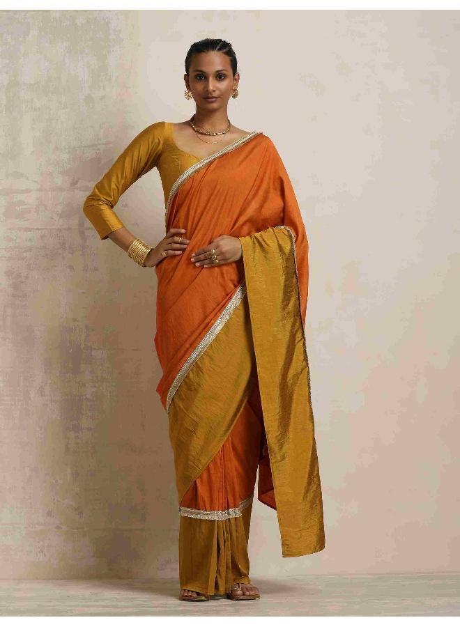 ترو برونز trueBrowns Orange Silk Ready To Wear Saree - Image 1