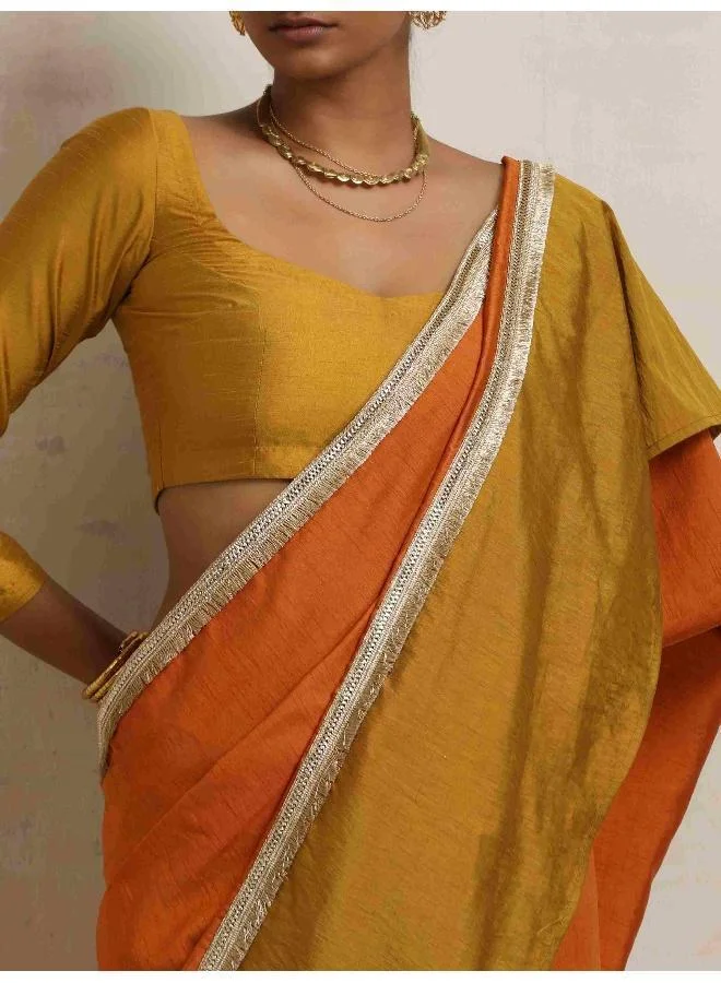 trueBrowns Orange Silk Ready To Wear Saree