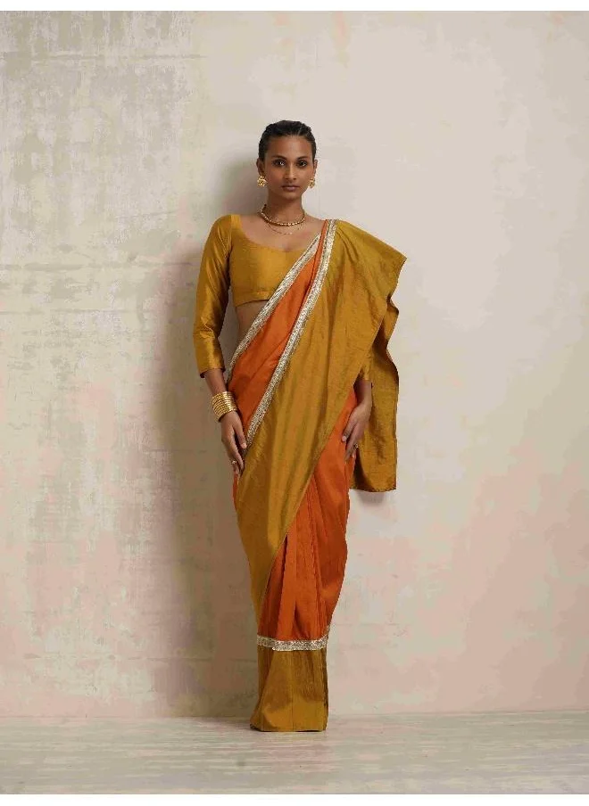 trueBrowns Orange Silk Ready To Wear Saree