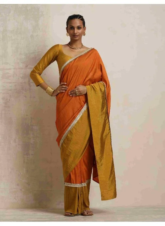 trueBrowns Orange Silk Ready To Wear Saree