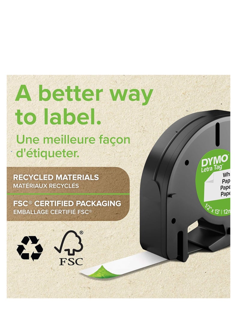 Dymo Lt Labels Starter Pack With Paper, Plastic And Metallic Labels For Letratag Label Makers, 12 Mm X 4 M Rolls, Self Adhesive, 3 Rolls Assorted Colours, Silver/White/Yellow, S0721800 - Image 5