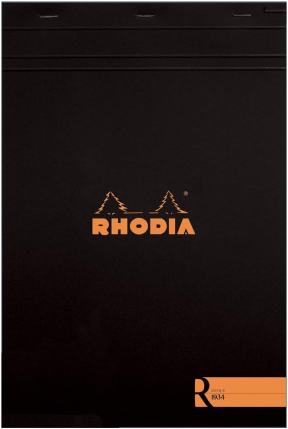 Rhodia Rhodia R Premium Stapled Notepad  Lined 70 sheets  8 14 x 11 34  Black Cover