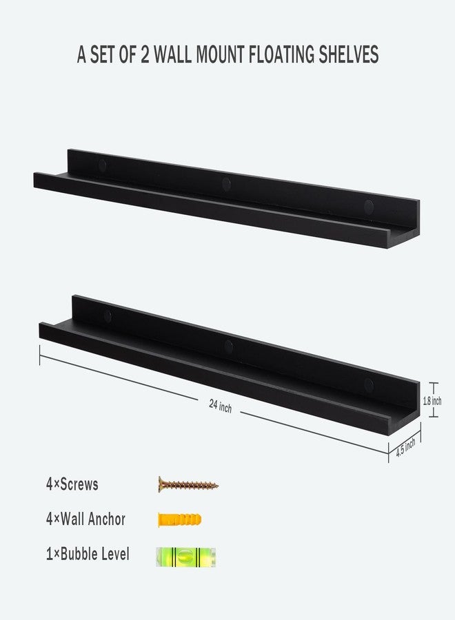 AZSKY Black Floating Shelves for Wall 24 Inch Wall Shelves with Lip Modern Picture Ledge Shelf Wall Mount Photo Shelves Room Decor Hanging Book Shelves Set of 2 for Bedroom Living Room Bathroom Kitchen - Image 3