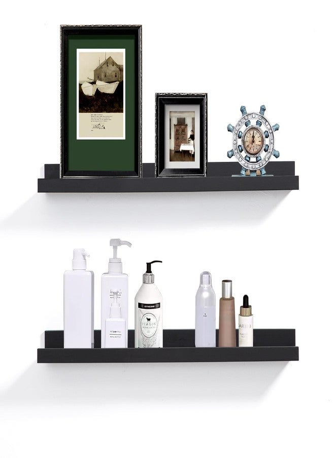 AZSKY Black Floating Shelves for Wall 24 Inch Wall Shelves with Lip Modern Picture Ledge Shelf Wall Mount Photo Shelves Room Decor Hanging Book Shelves Set of 2 for Bedroom Living Room Bathroom Kitchen - Image 1