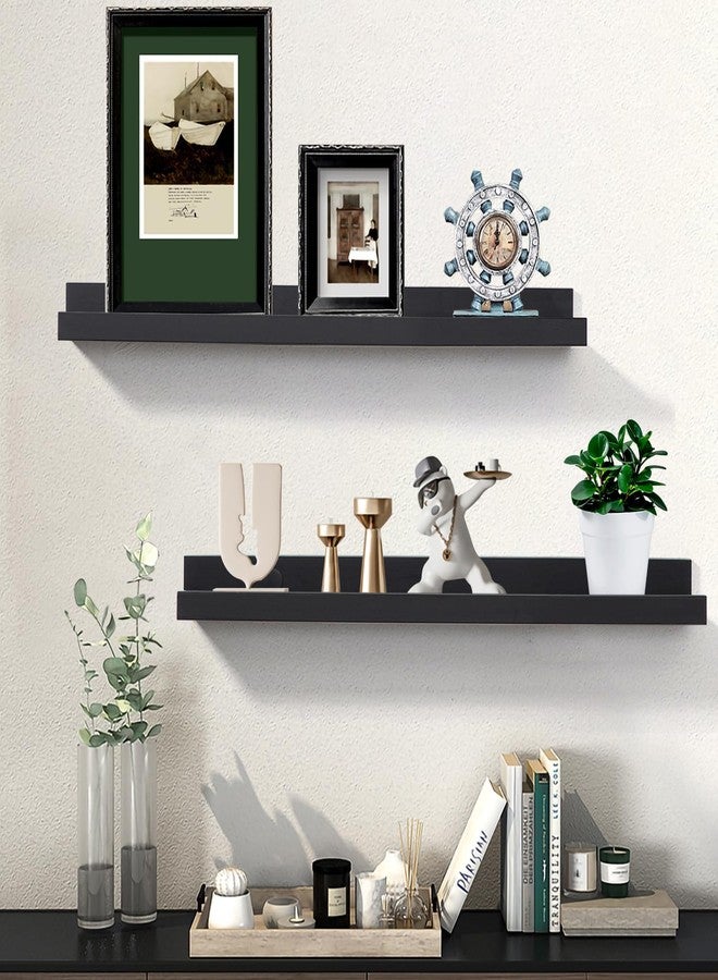 AZSKY Black Floating Shelves for Wall 24 Inch Wall Shelves with Lip Modern Picture Ledge Shelf Wall Mount Photo Shelves Room Decor Hanging Book Shelves Set of 2 for Bedroom Living Room Bathroom Kitchen - Image 4