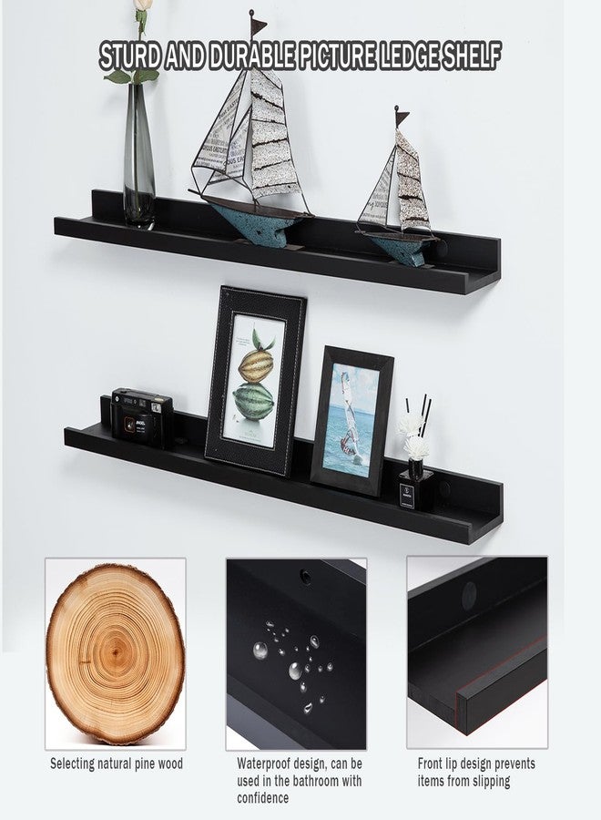 AZSKY Black Floating Shelves for Wall 24 Inch Wall Shelves with Lip Modern Picture Ledge Shelf Wall Mount Photo Shelves Room Decor Hanging Book Shelves Set of 2 for Bedroom Living Room Bathroom Kitchen - Image 2