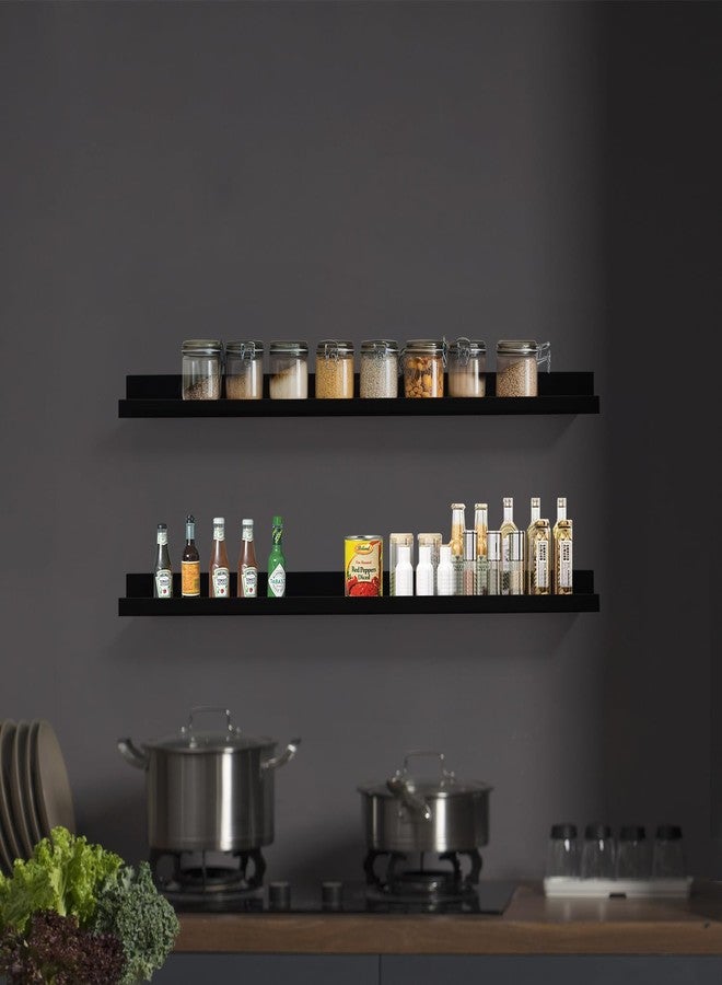 AZSKY Black Floating Shelves for Wall 24 Inch Wall Shelves with Lip Modern Picture Ledge Shelf Wall Mount Photo Shelves Room Decor Hanging Book Shelves Set of 2 for Bedroom Living Room Bathroom Kitchen - Image 5