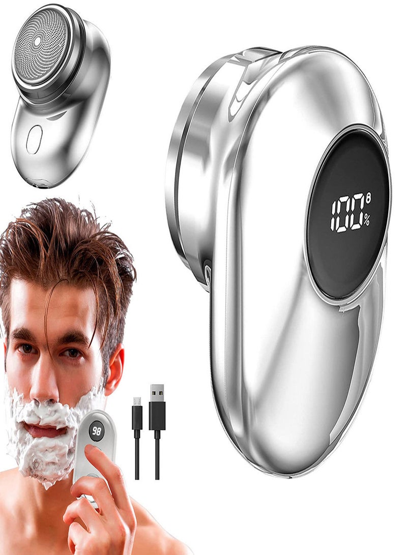 NIBEMINENT Mini Electric Shaver, Pocket Size Portable Shaver LCD Power Display, Wet Dry Razor for Men, Washable Razor, USB Rechargeable Suitable Home, Car, Travel (Silver) - Image 1