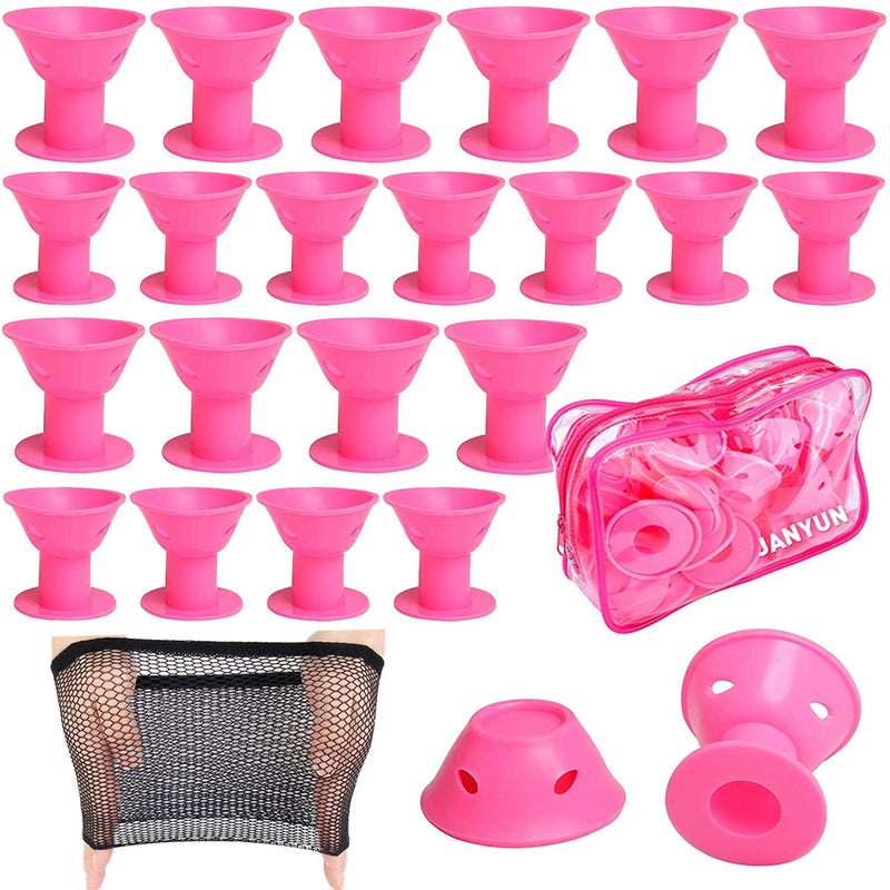 JANYUN 40 Pcs Pink Magic Hair Rollers Include 20pcs Large Silicone Curlers and 20pcs Small Silicone Curlers - Image 1