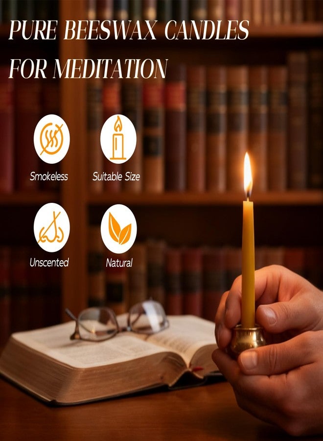 Uniteland 70Pcs Beeswax Candles, 30 Minute Meditation Candles, Mini Taper Candles with Brass Candle Holders, Prayer Candle Gift for Yoga Relaxation - Image 2