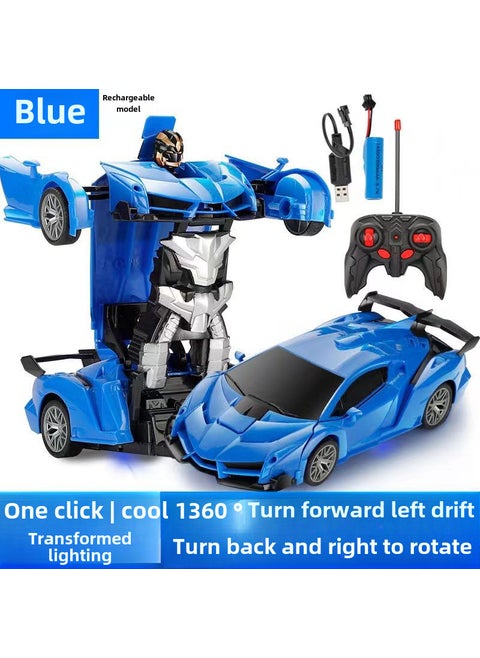 1:18 Transforming RC Car Robot Kids Toy ModelSmall deformation 24cm Rambo blue 1 group lithium battery Small deformation 24cm Rambo blue 1 group lithium battery