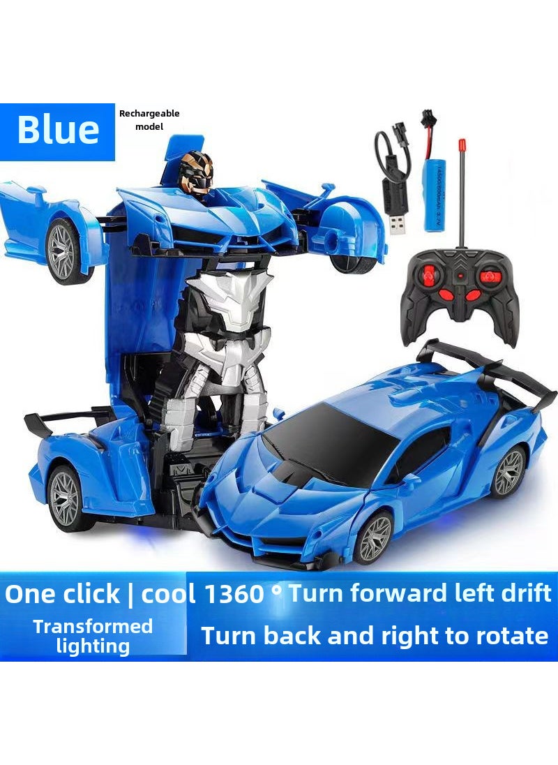 null - 1:18 Transforming RC Car Robot Kids Toy ModelSmall deformation 24cm Rambo blue 1 group lithium battery Small deformation 24cm Rambo blue 1 group lithium battery - Image 1