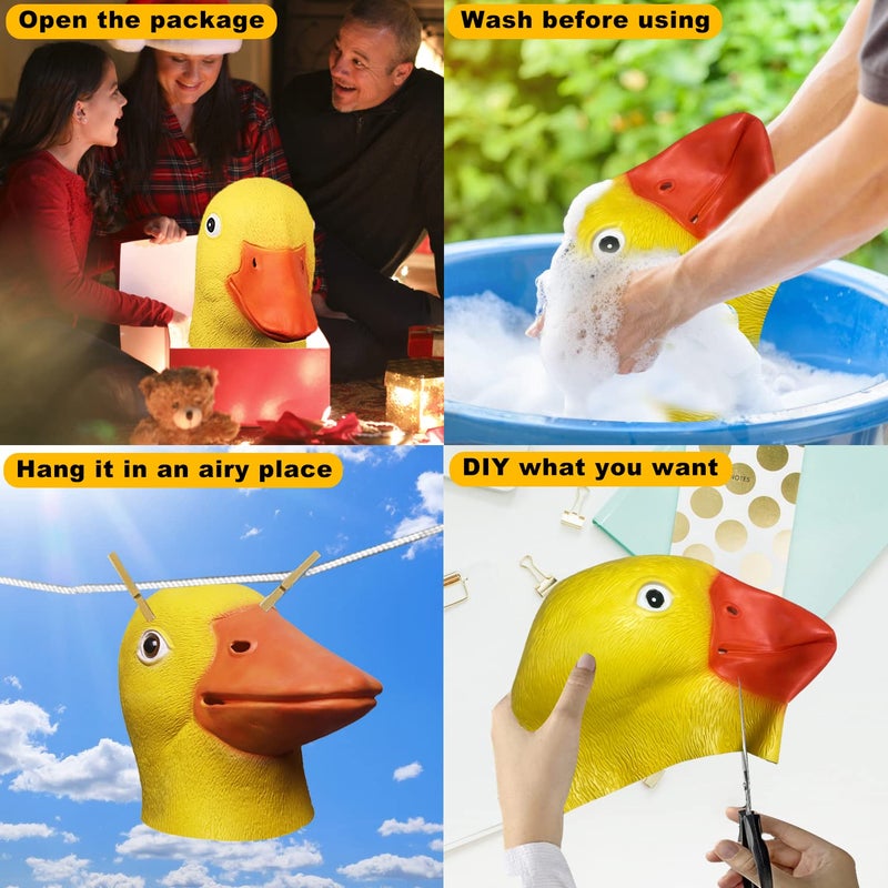 MOLEZU Duck Head Mask for Adult Halloween Deluxe Latex Animal Mask Novelty Duck Bill Costume. (Yellow) - Image 4
