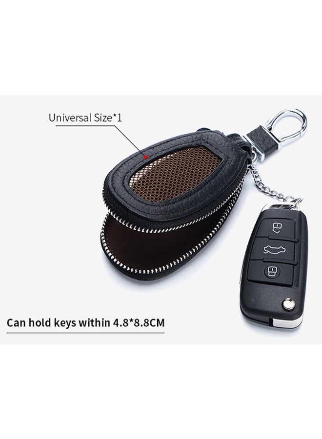Car Key Case， Cowhide Leather Car Key Chain Case Holder Auto Key Fob Holder Key Fob Protector Smart Keychain Protector Cover with Metal Hook Zipper for Remote Car Key - Image 2