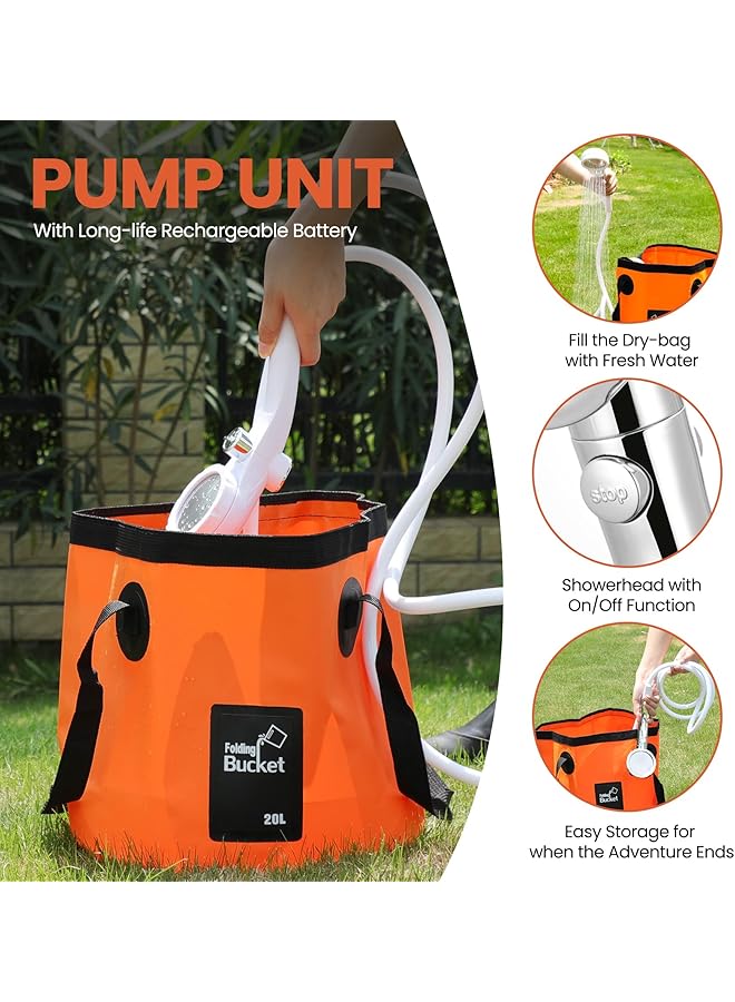 Excefore Portable Camping Shower Outdoor Camp Shower Pump Portable Shower For Camping Thickened 2 Meter Long Pvc Water Pipe For Camping Hiking Traveling (Orange) - Image 4