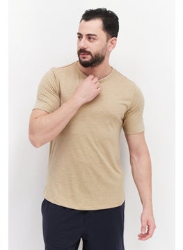 Men Crew Neck Short Sleeves Plain T-Shirt, Beige