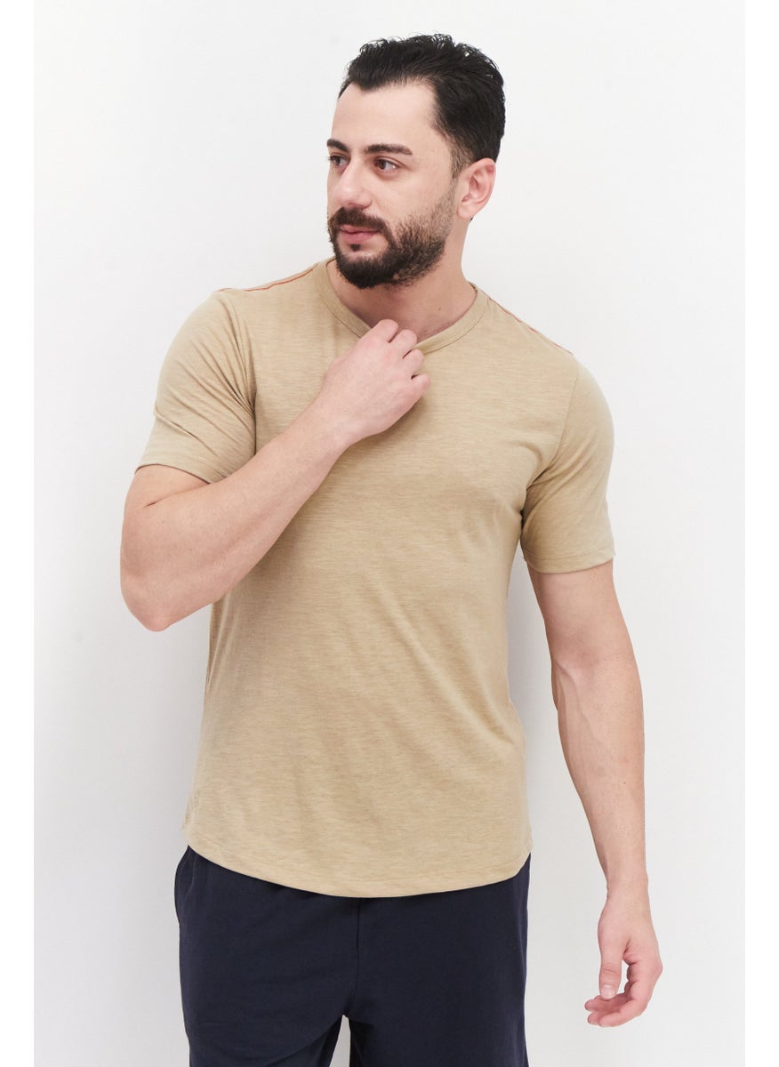 Project Essentials - Men Crew Neck Short Sleeves Plain T-Shirt, Beige - Image 1