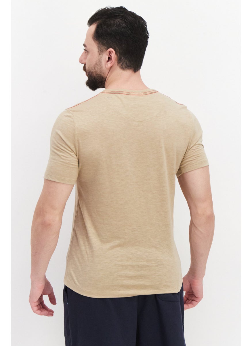 Project Essentials - Men Crew Neck Short Sleeves Plain T-Shirt, Beige - Image 1